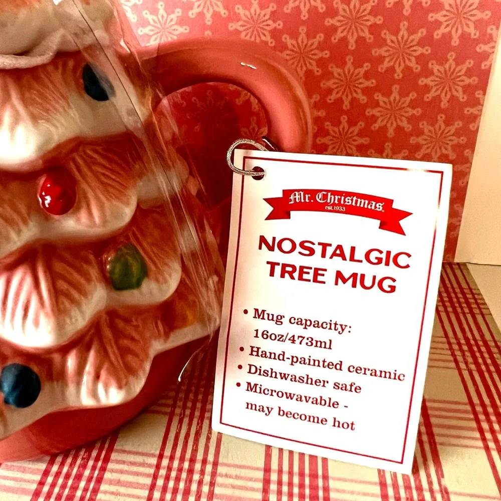 Mr. Christmas Pink Nostalgic Tree Mug with Topper Ornaments Star Coffee